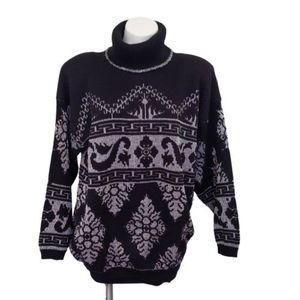 Vintage 1980's Rose Turtleneck Sweater with shoulder pads